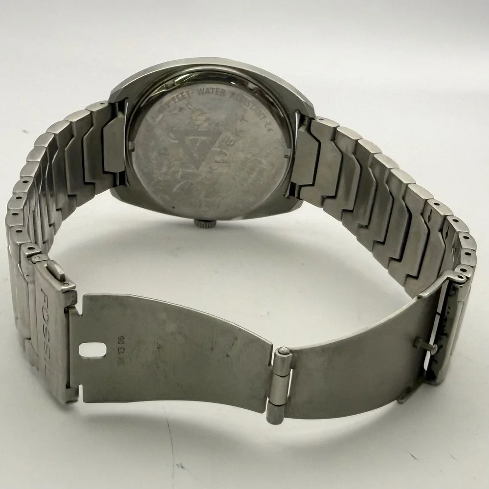 Fossil FS4053 Stainless Steel 40mm Day Date Silver Dial Mens Watch 50M new‎ batt